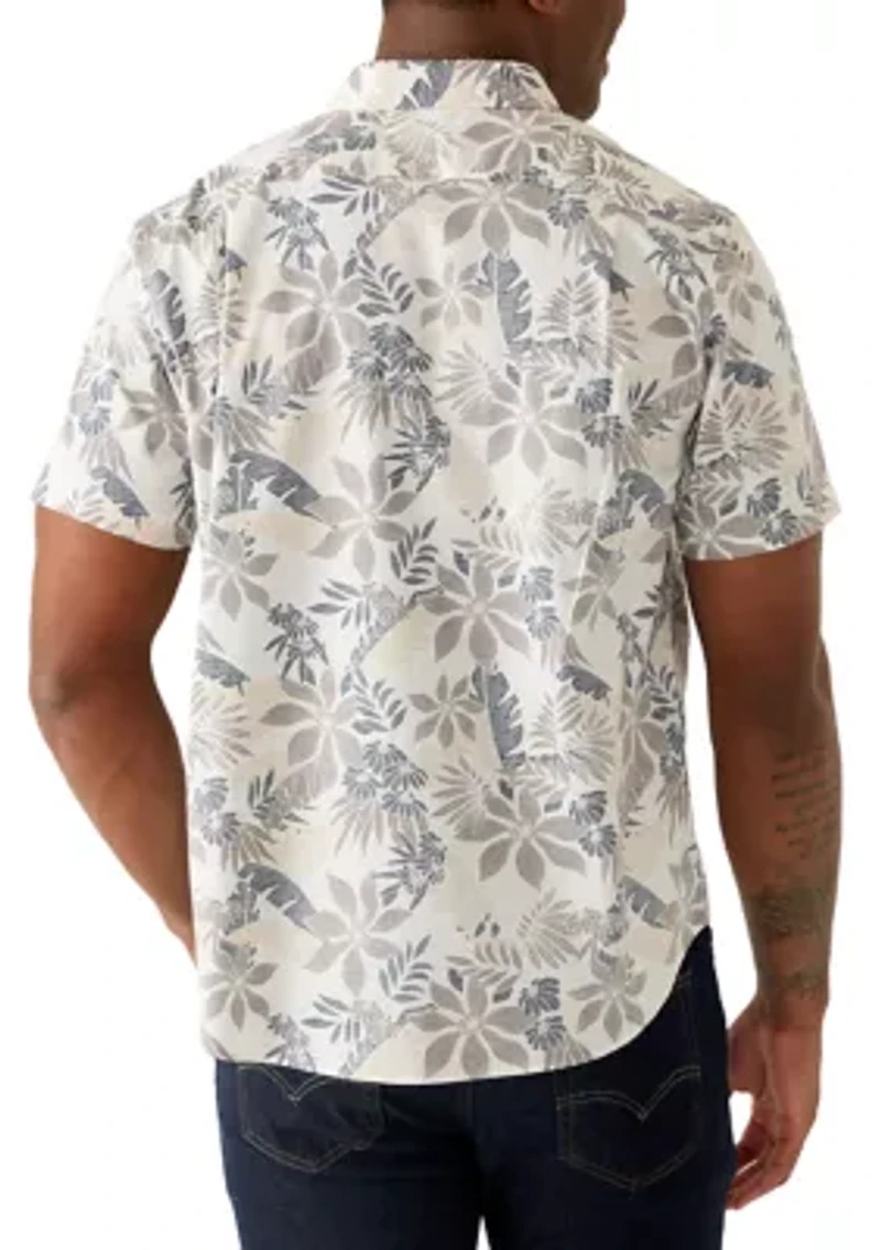 Men's Short Sleeve Tencel Floral Button Up Shirt