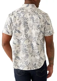 Men's Short Sleeve Tencel Floral Button Up Shirt