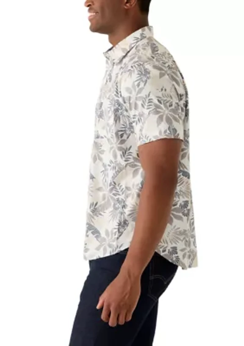 Men's Short Sleeve Tencel Floral Button Up Shirt