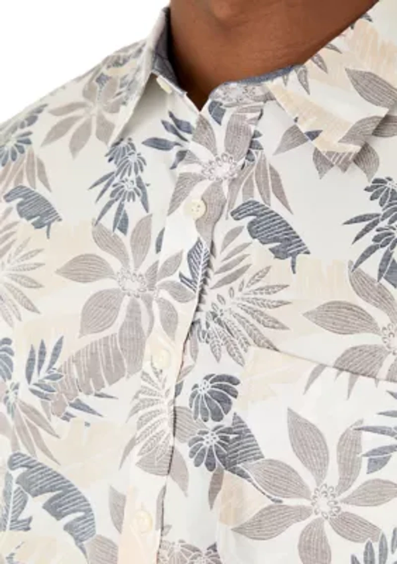 Men's Short Sleeve Tencel Floral Button Up Shirt