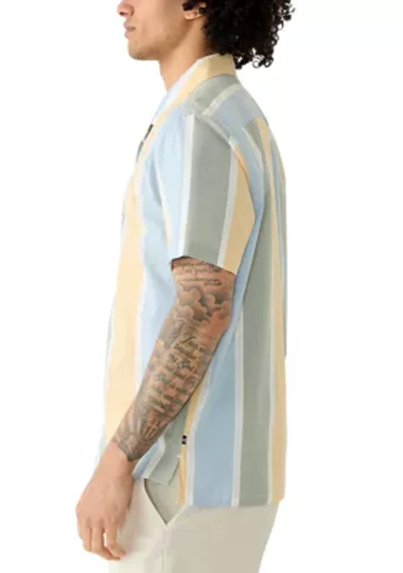 Men's Short Sleeve Camp Vertical Striped Shirt