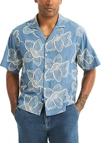 Men's Short SLeeve Camp Floral Embroidered Shirt