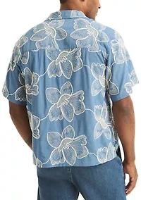 Men's Short SLeeve Camp Floral Embroidered Shirt