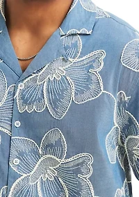 Men's Short SLeeve Camp Floral Embroidered Shirt