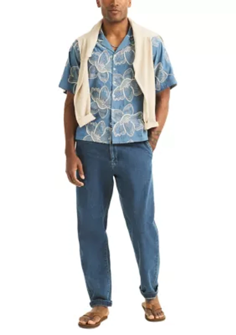 Men's Short SLeeve Camp Floral Embroidered Shirt