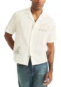 Men's Short Sleeve Embroidered Camp Shirt