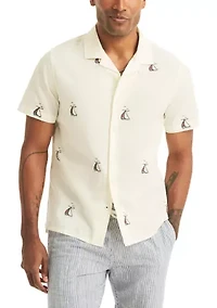Men's Short Sleeve Palm Print Camp Shirt