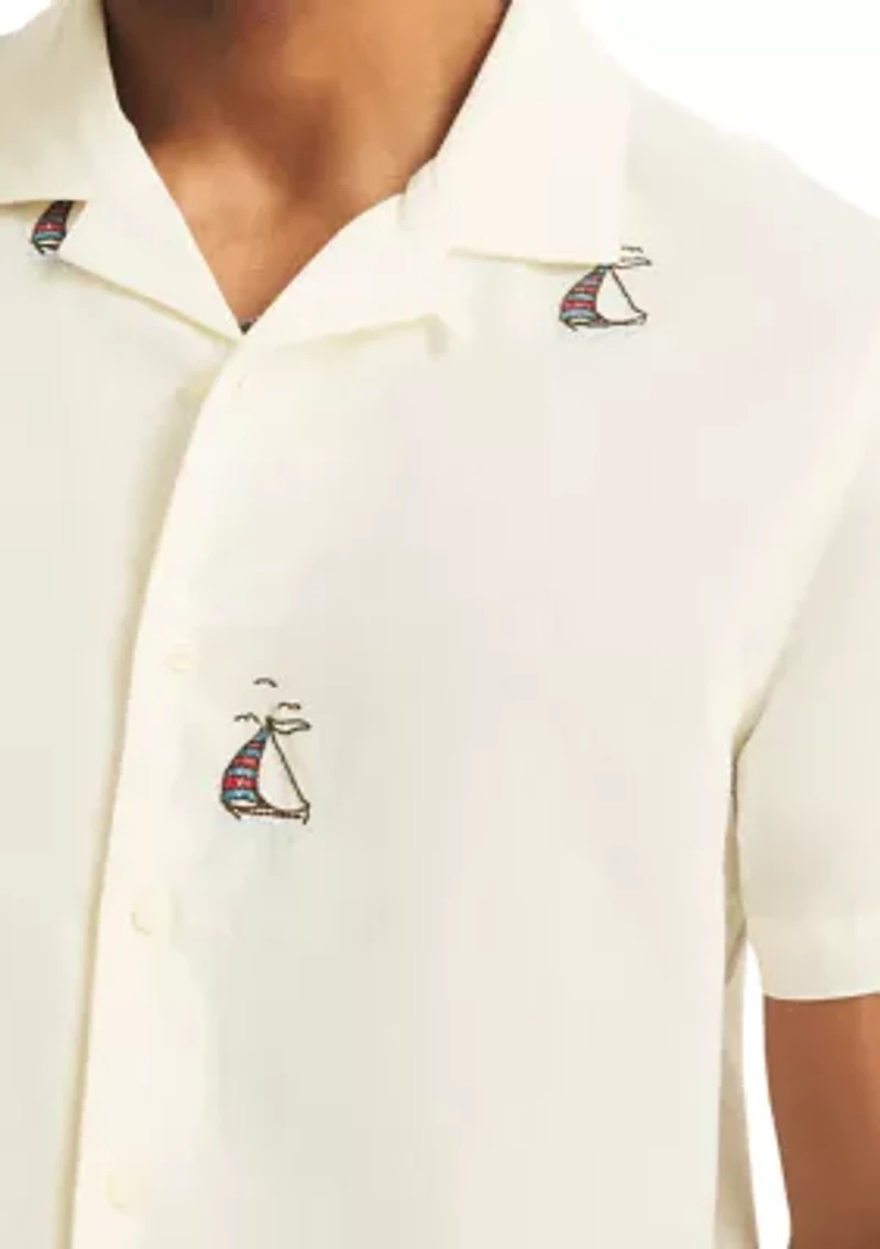 Men's Short Sleeve Palm Print Camp Shirt