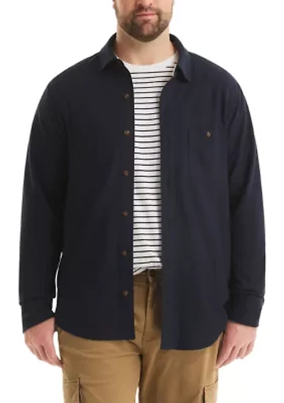 Big & Tall Long Sleeve Button Front Knit Polo