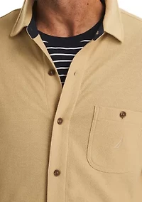 Big & Tall Long Sleeve Button Front Knit Polo