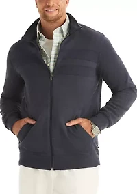 Big & Tall Twill Jacquard Knit Full Zip Mock Neck Jacket