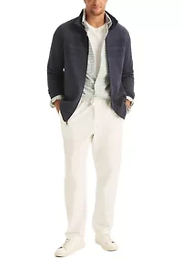 Big & Tall Twill Jacquard Knit Full Zip Mock Neck Jacket