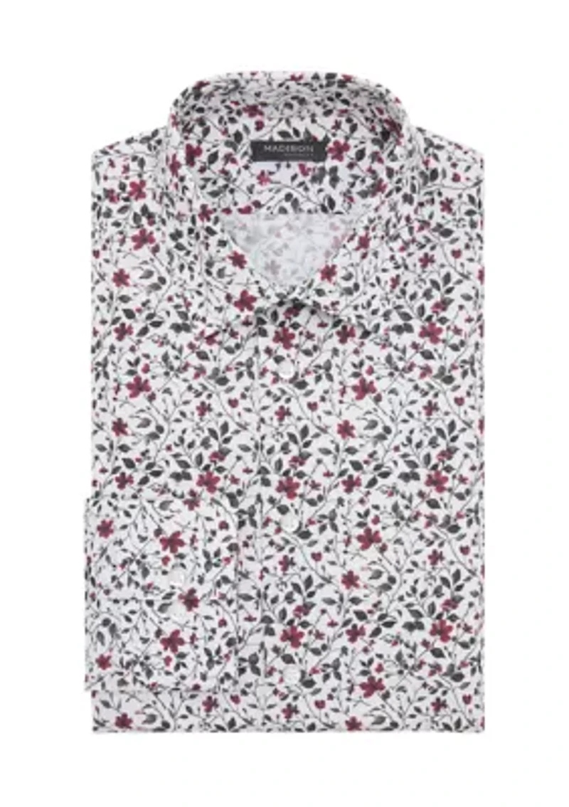 Men's Liquid Soft Stretch Floral Printed Slim Fit Dress Shirt