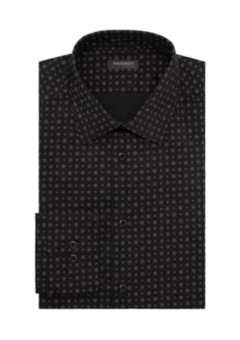 Long Sleeve Slim Fit Black Print Shirt