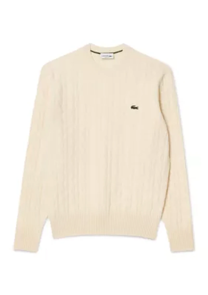 Men's Cable Knit Wool Crew Neck Sweater