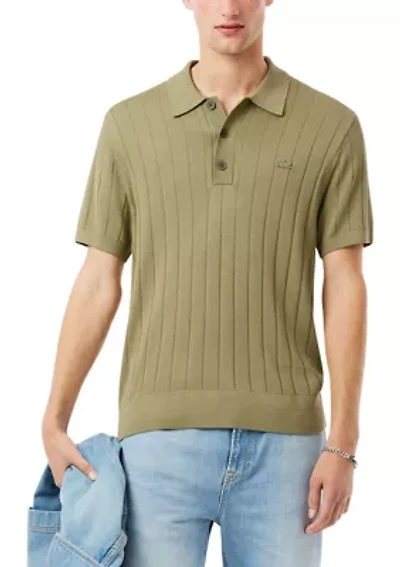 Men's Ribbed Knit Polo Collar Sweater