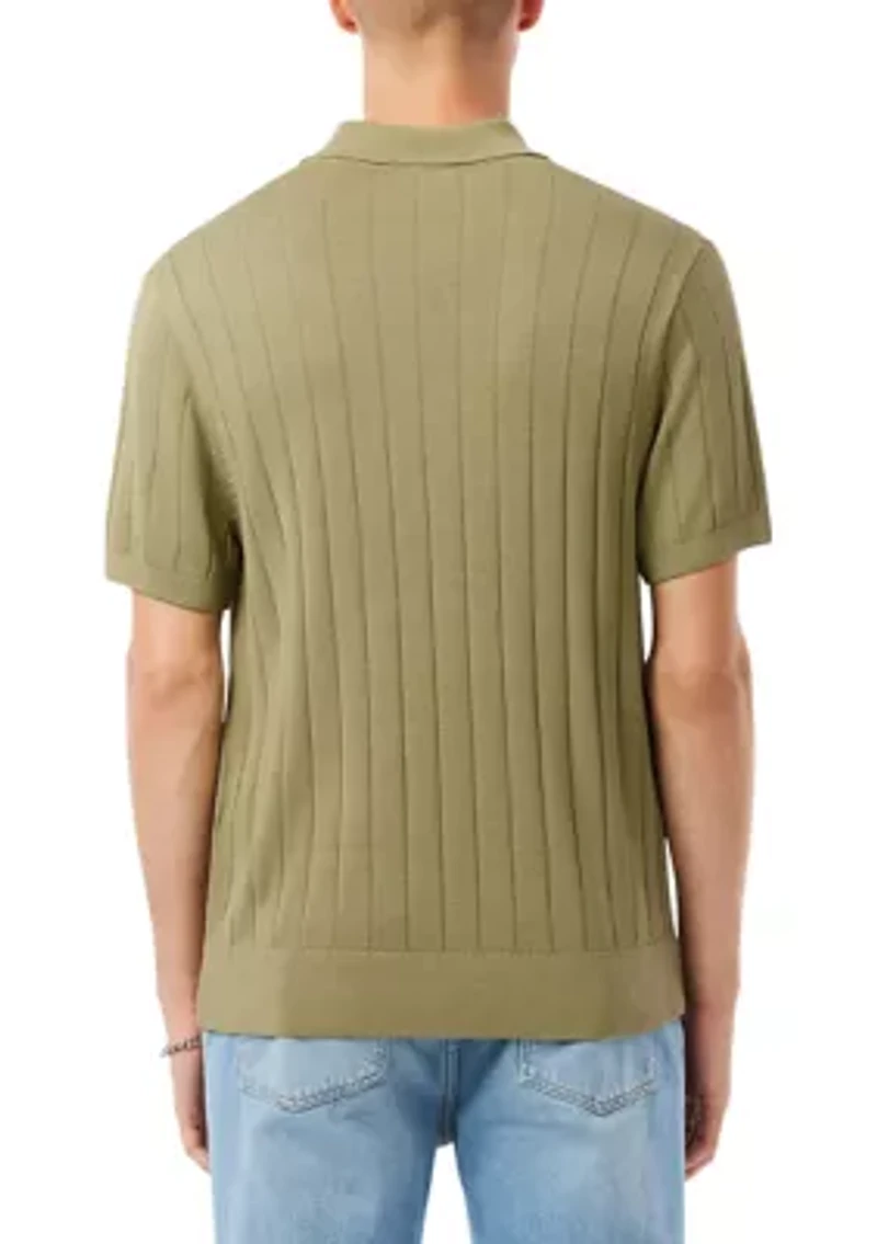 Men's Ribbed Knit Polo Collar Sweater