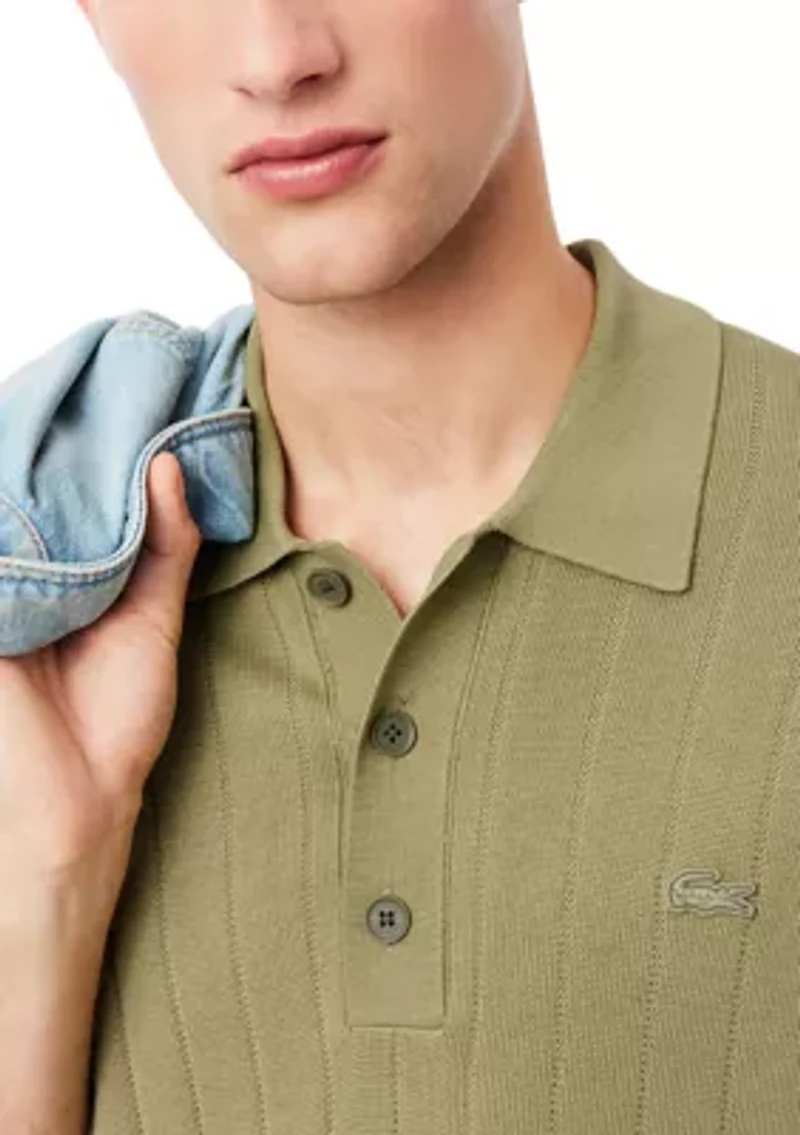 Men's Ribbed Knit Polo Collar Sweater