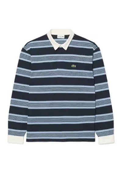 Men's Relaxed Fit Striped Piqué Rugby Polo Shirt