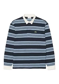 Men's Relaxed Fit Striped Piqué Rugby Polo Shirt
