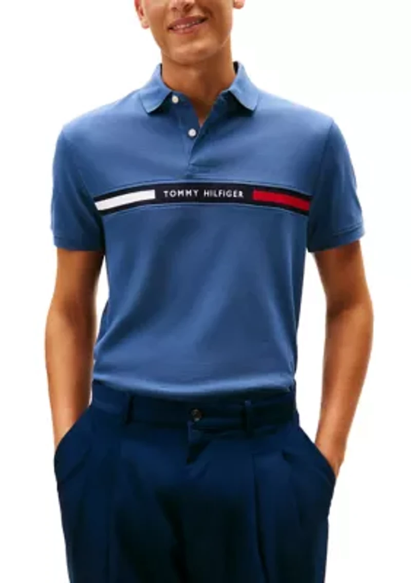 Short Sleeve Chest Insert Flag Polo Shirt