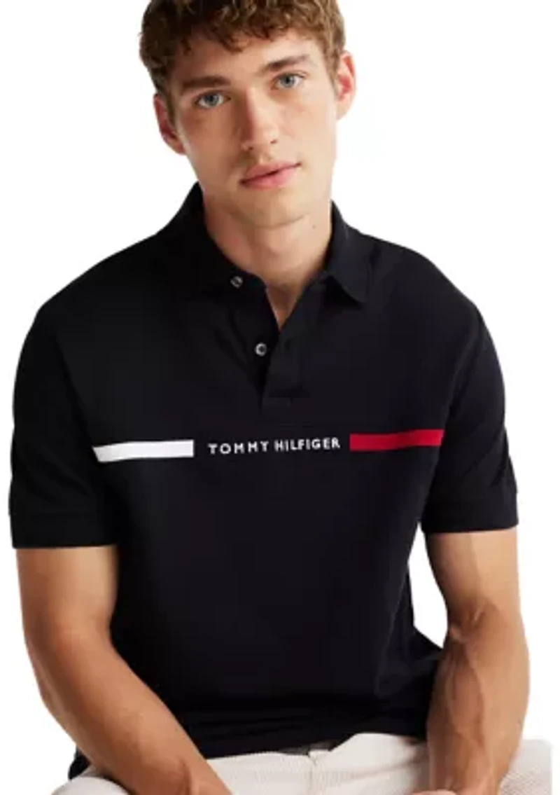 Short Sleeve Chest Insert Flag Polo Shirt