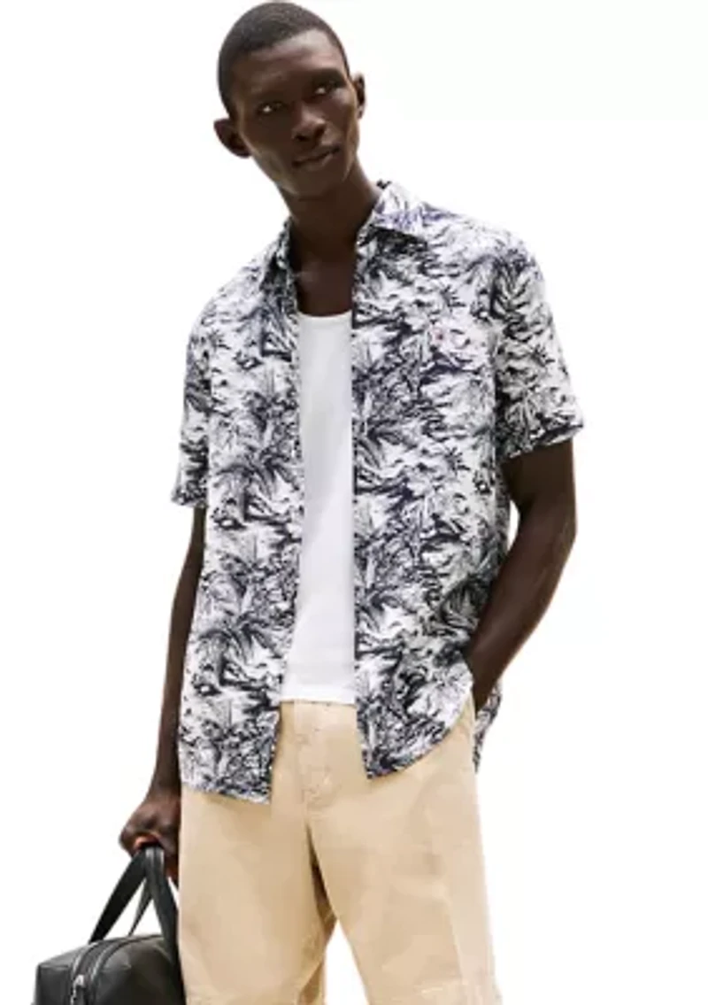 Regular Fit Island Print Linen Shirt