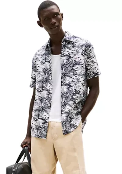 Regular Fit Island Print Linen Shirt