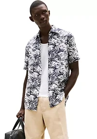 Regular Fit Island Print Linen Shirt