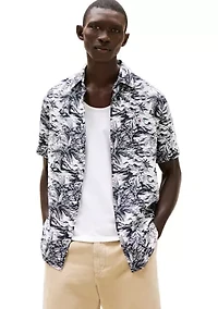 Regular Fit Island Print Linen Shirt