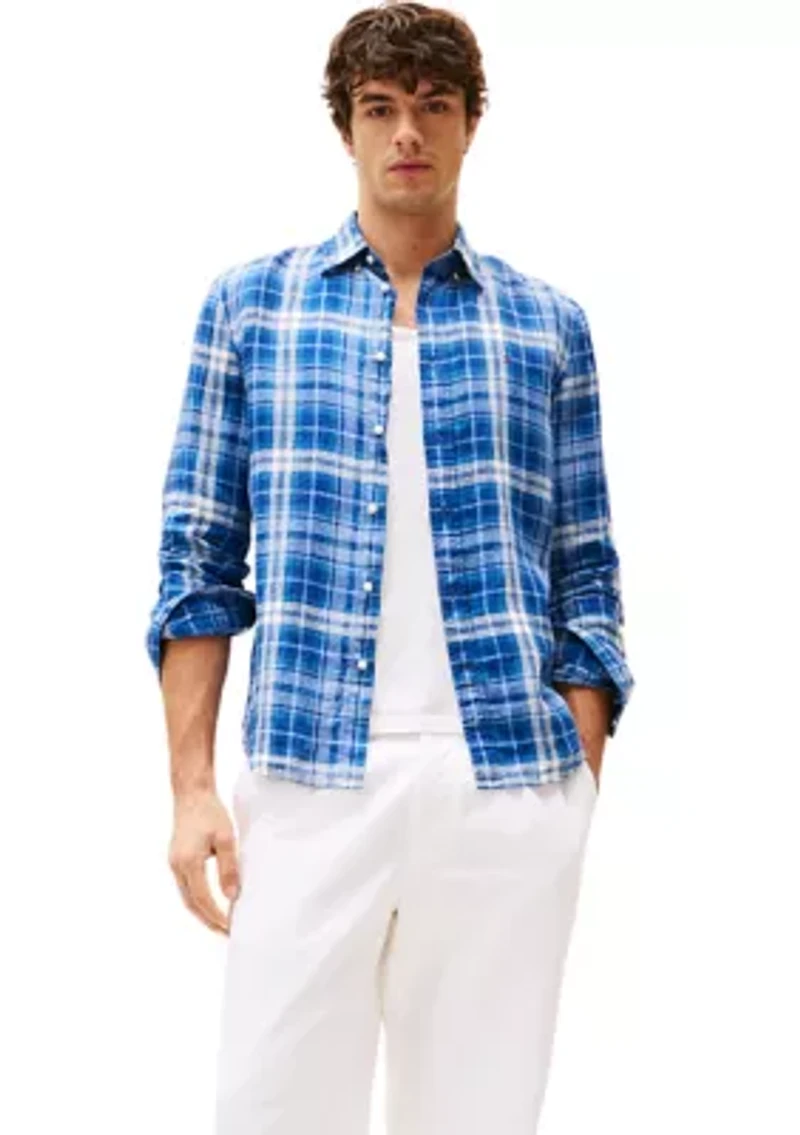 Regular Fit Check Printed Linen Shirt