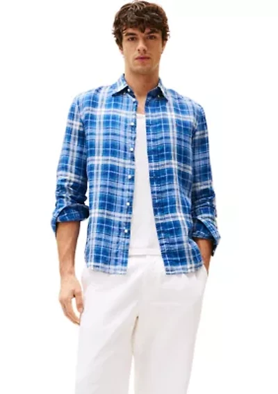 Regular Fit Check Printed Linen Shirt