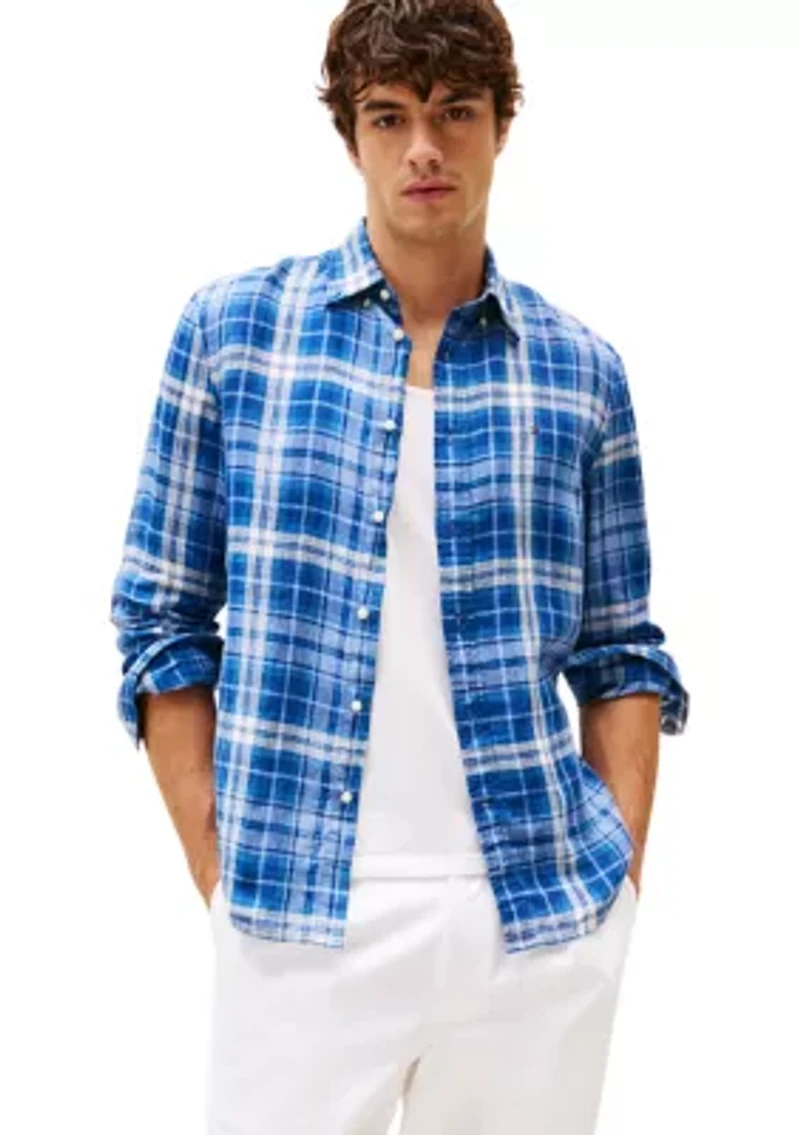 Regular Fit Check Printed Linen Shirt