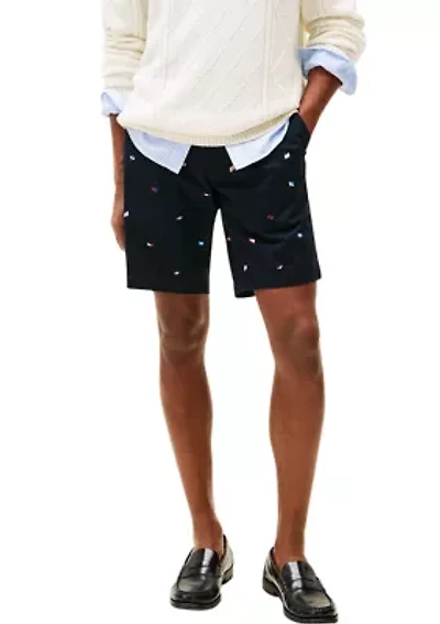 Straight Fit Embroidered Flag Shorts