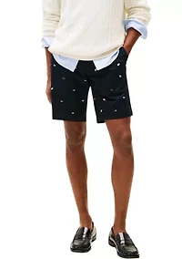 Straight Fit Embroidered Flag Shorts