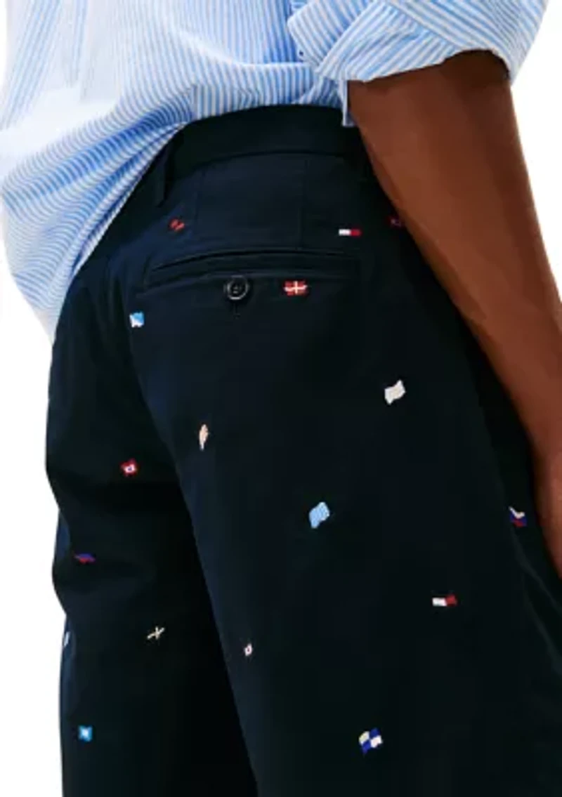 Straight Fit Embroidered Flag Shorts