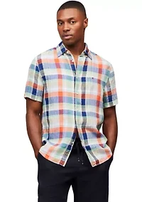 Linen Summer Madras Short Sleeve Relaxed Fit Shirt