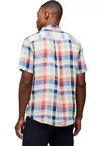 Linen Summer Madras Short Sleeve Relaxed Fit Shirt