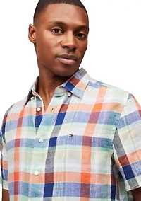 Linen Summer Madras Short Sleeve Relaxed Fit Shirt