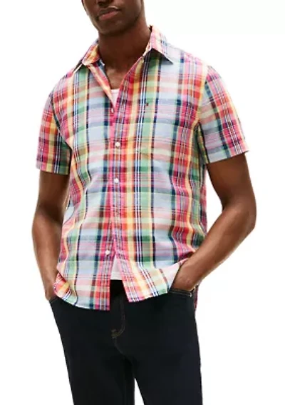 Men's Linen Blend Madras Short Sleeve Shirt