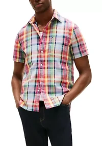 Men's Linen Blend Madras Short Sleeve Shirt
