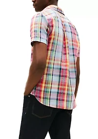 Men's Linen Blend Madras Short Sleeve Shirt