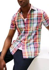 Men's Linen Blend Madras Short Sleeve Shirt