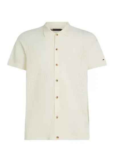 Men's Solid Open-Knit Polo Shirt