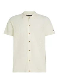 Men's Solid Open-Knit Polo Shirt