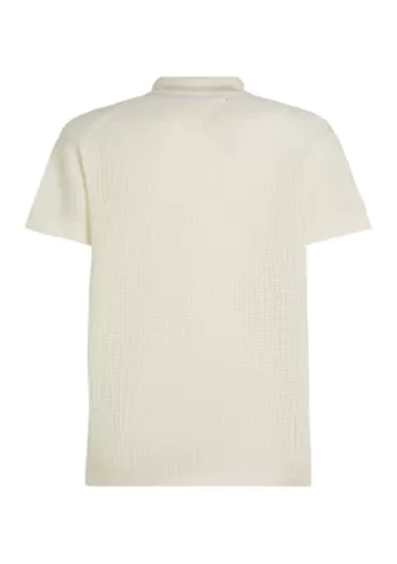 Men's Solid Open-Knit Polo Shirt