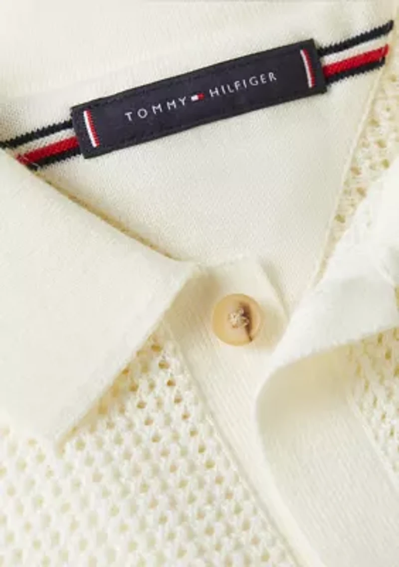 Men's Solid Open-Knit Polo Shirt