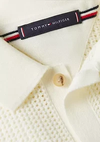 Men's Solid Open-Knit Polo Shirt