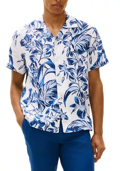 Men's Short Sleeve Linen Floral Shirt