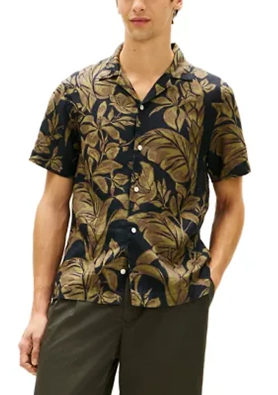 Men's Short Sleeve Linen Floral Shirt